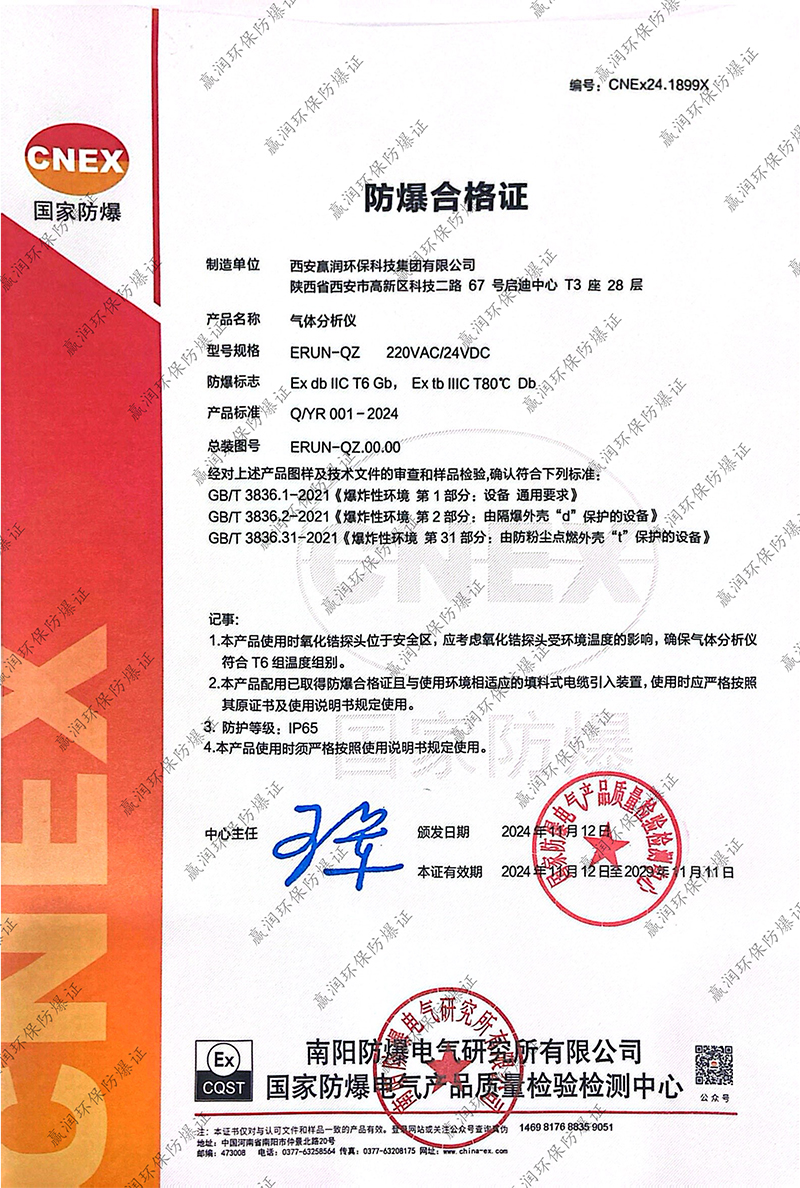 熱烈祝賀 | 贏潤集團(tuán)氣體分析儀再次成功取得防爆合格證！